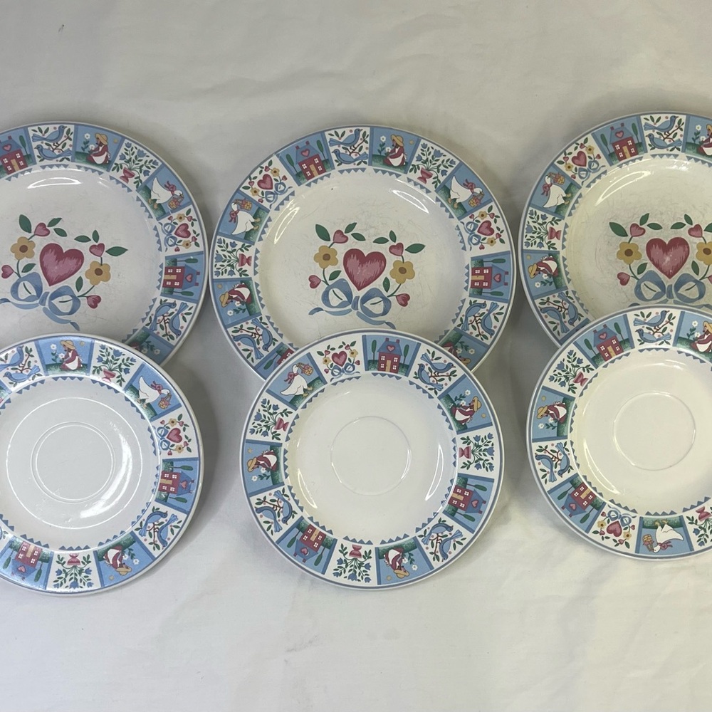 Vintage ‎ Lot Of  6 Tienshan Stoneware Potpourri 3X 7.5” Plates And 3X 6” Plates